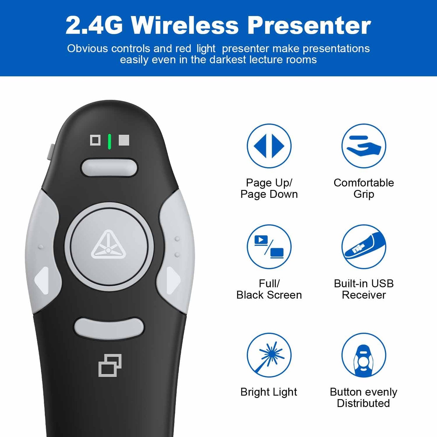 QUI 2 Pack Wireless Presenter PowerPoint Clicker, RF 2.4GHz USB Presentation Clicker for Google Slides, Keynote, Mac, Windows
