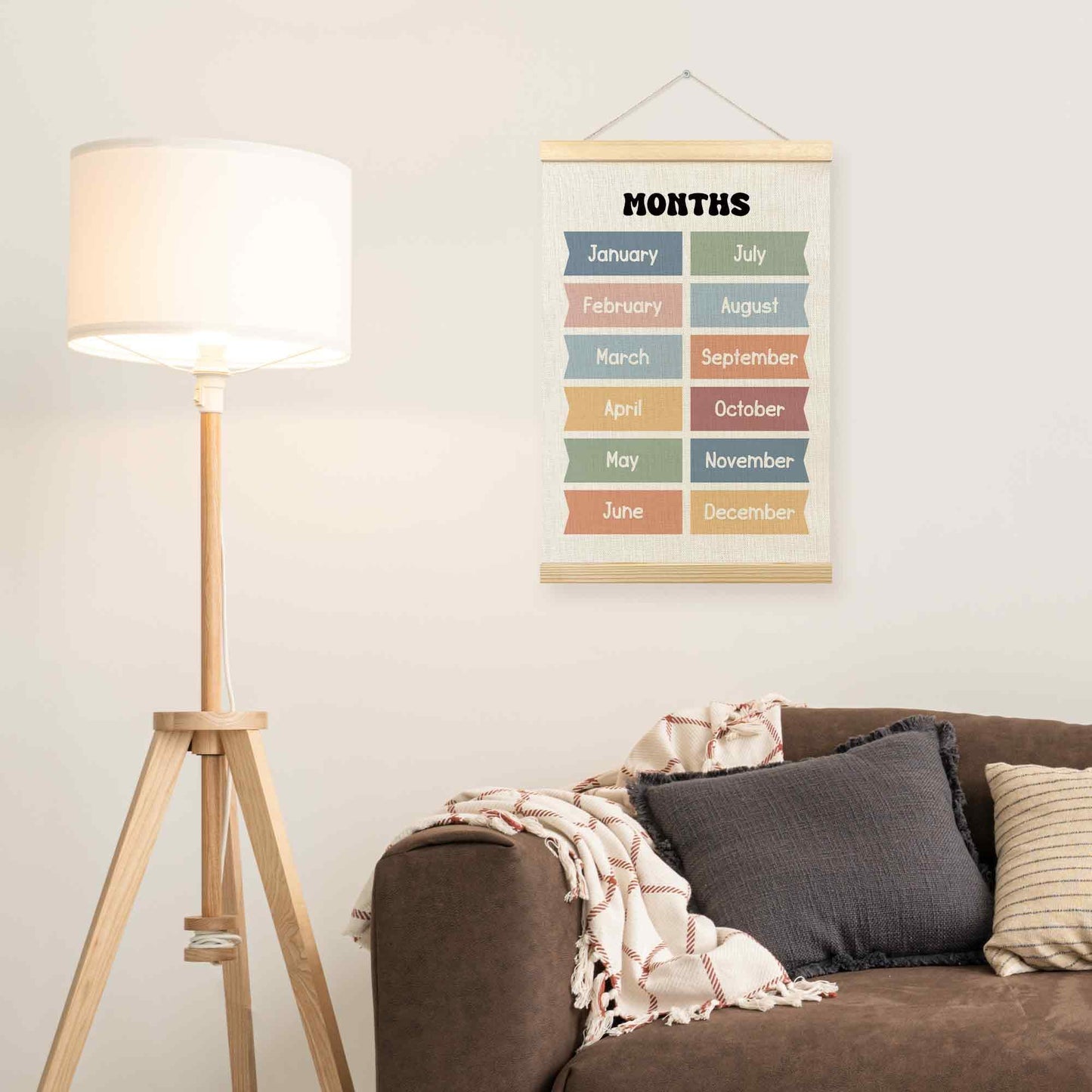 TLESKE Boho Classroom Months of the Year Poster Hanger Frame, Homeschool Hanging Wall Art Decor for Toddler Kids Room Nursery Playroom, Preschool Prek Learning Educational Poster Print Banner, 16x24
