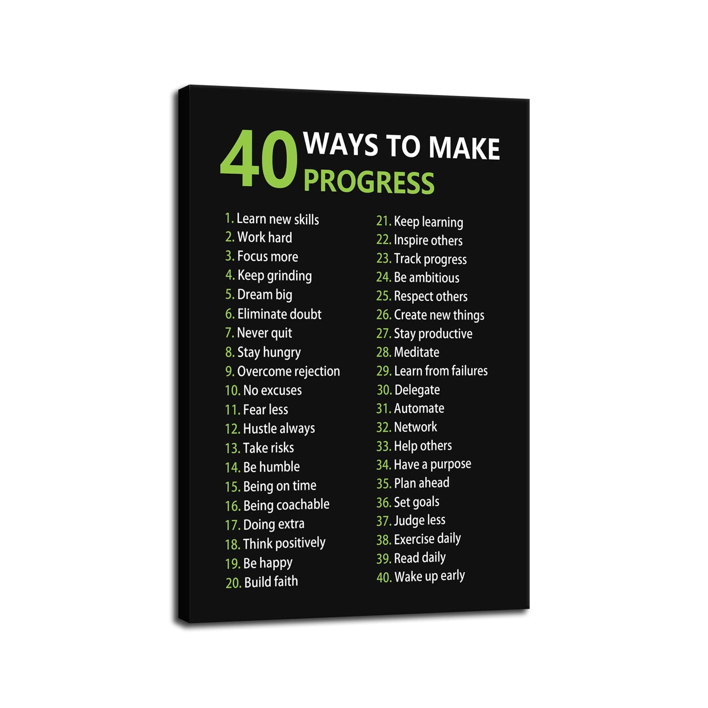 Inspirational Office Canvas Wall Art Motivational Positive Entrepreneur Quotes 40 Ways to Make Progress Painting Artwork Library Classroom Wall Decor Frame Ready to Hang[12''W X 18''H]