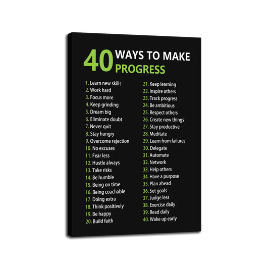 Inspirational Office Canvas Wall Art Motivational Positive Entrepreneur Quotes 40 Ways to Make Progress Painting Artwork Library Classroom Wall Decor Frame Ready to Hang[12''W X 18''H]