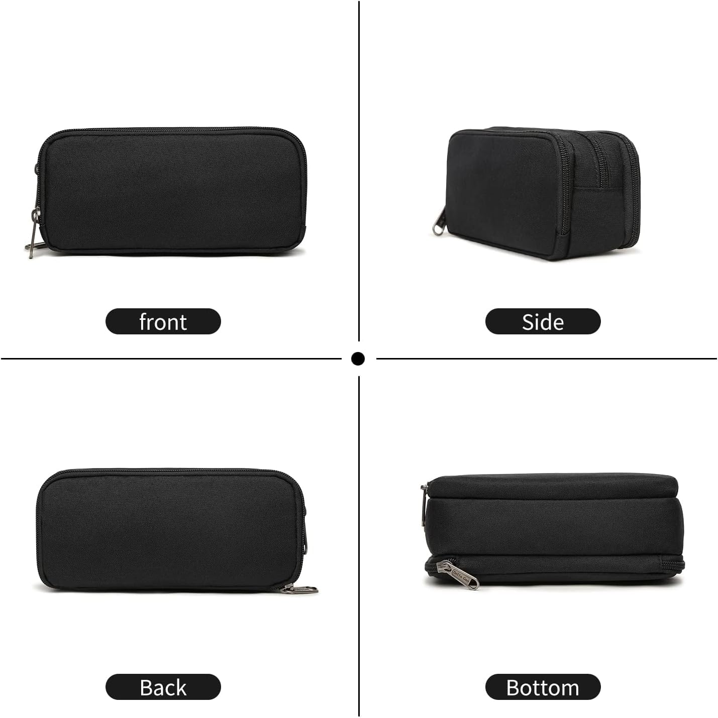 Della Gao Large Capacity Pencil Case, Aesthetic Pencil Pouch with 3 Compartments Nylon Storage Pen Bag Office Stationery Organizer for Women and Men(01-3BK)
