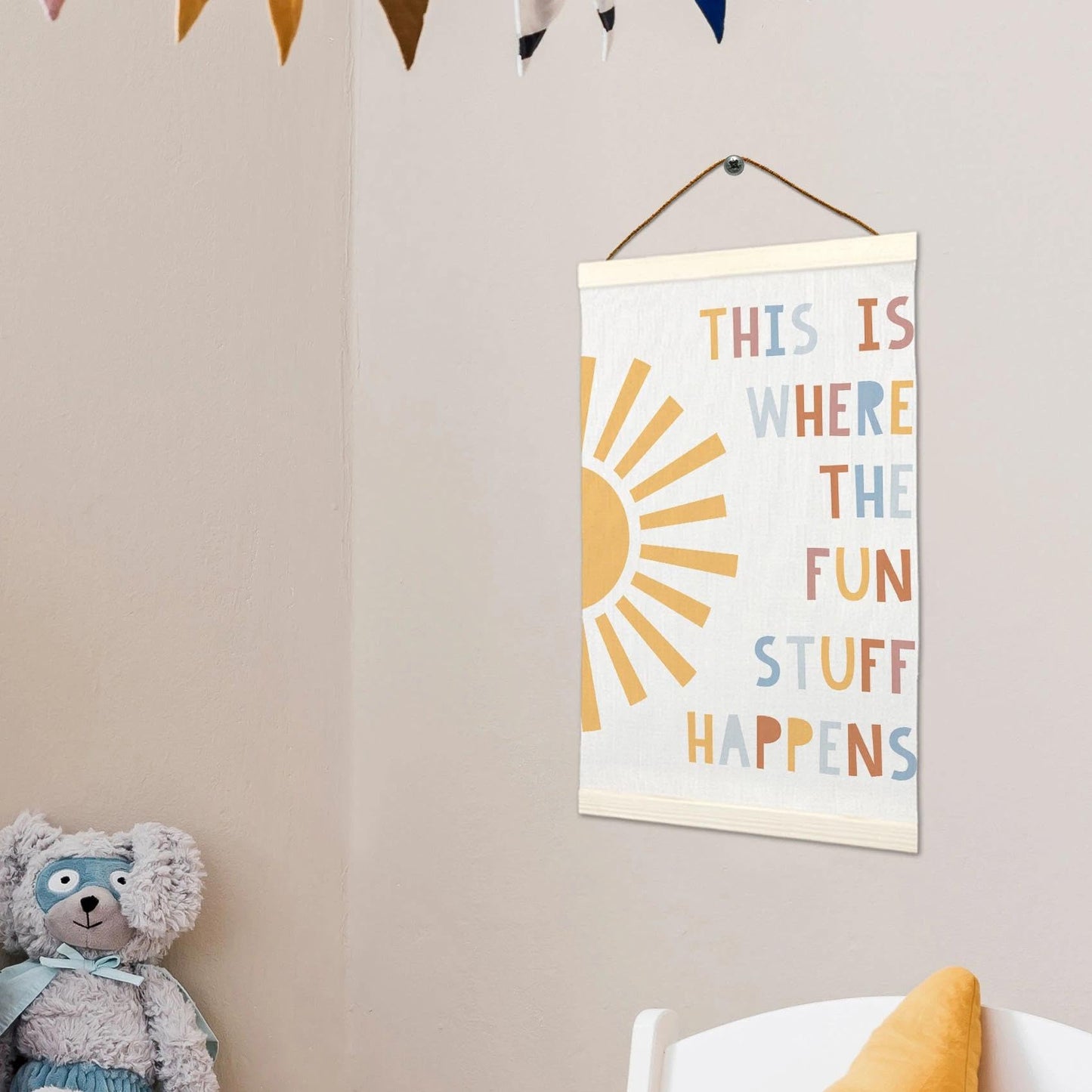 LKETW Boho Classroom Poster Hanger Frame 12x16 Inch, Inspirational Wall Art Posters for Classroom, Boho Sunshine This Is Where the Fun Stuff Happens Hanging Banner Decor for Kids Room Bedroom Playroom