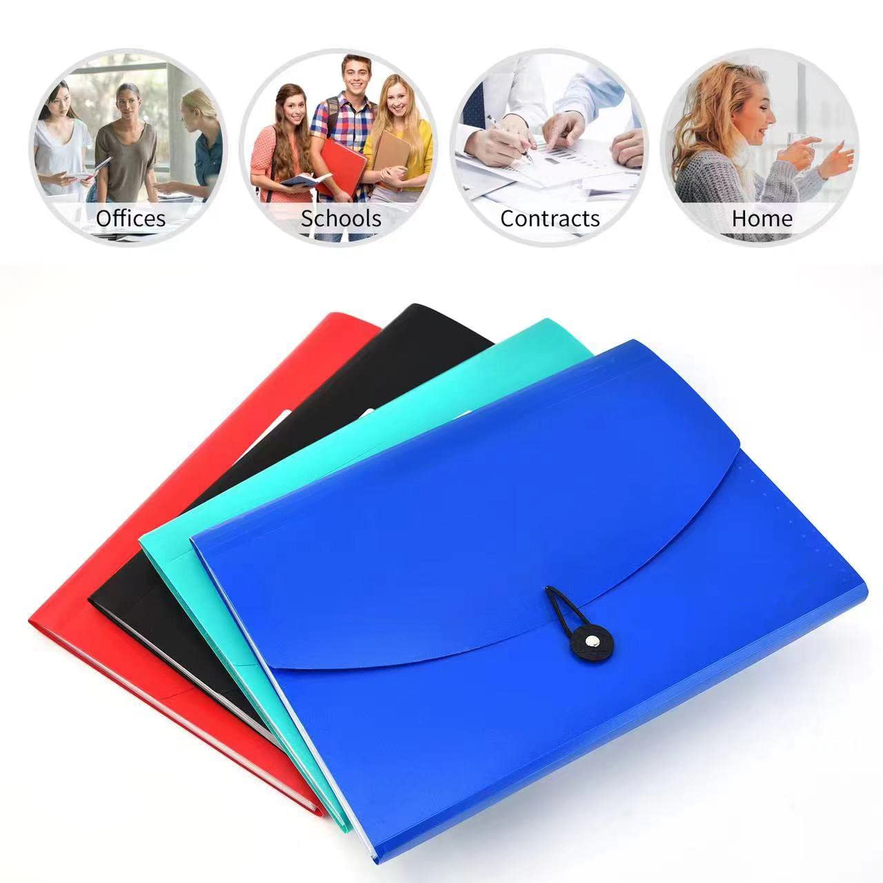 Expanding File Folder with Labels, 7 Pocket Accordion Document Organizer Expanding Zip File Folder, Letter A4 Paper Document Accordion Folder,4 Pack