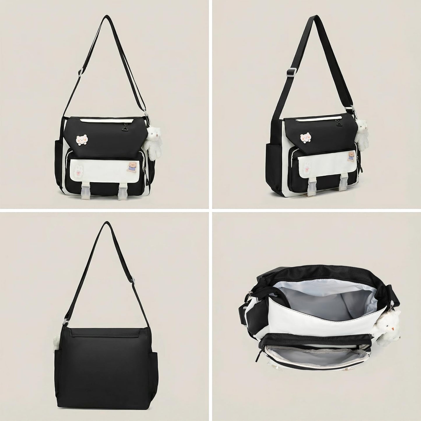 PRLINJSK Cute Messenger Bag, Kawai Purse Gift for Teen Girls Women, Crossbody Shoulder Tote Bags with Accessories