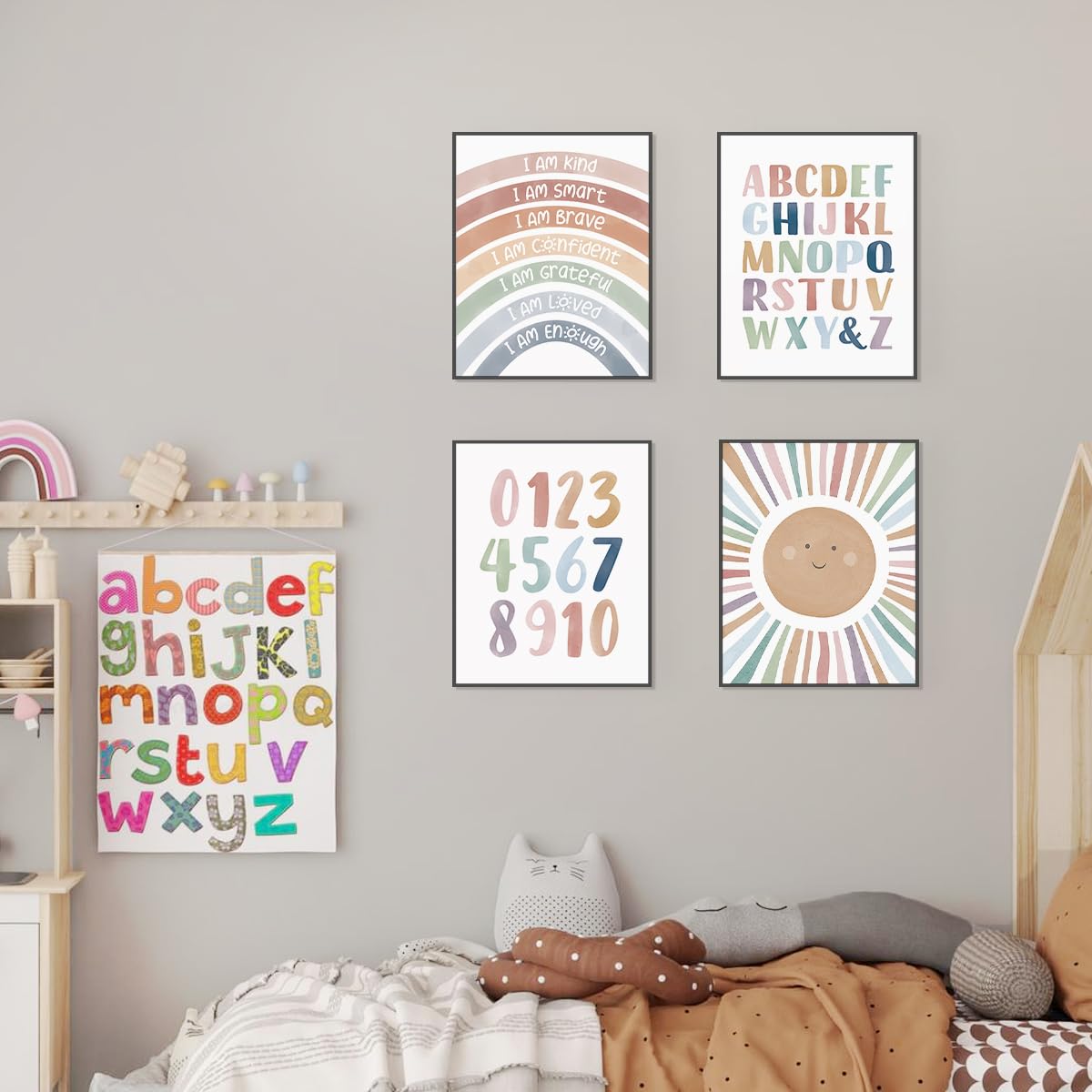 PLKMN Boho Classroom Decor Set of 4, Calming Corner Posters for Playroom, Nursery, Classroom Counseling, 8x10 Inch, Unframed