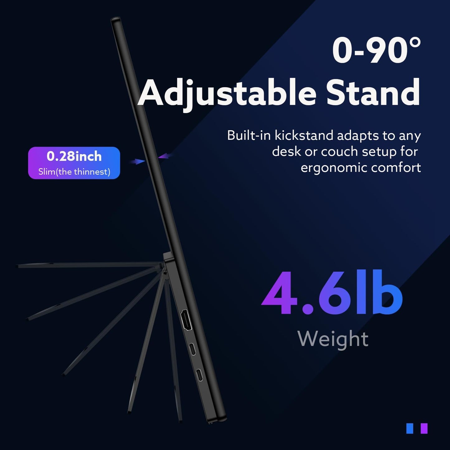 GWSGUT 23.8'' Portable Monitor FHD 1080P 120Hz, VESA USB-C HDMI Laptop Screen Extender, Built-in Stand Speakers for Laptop PC Mac Phone PS4/5 Xbox Switch