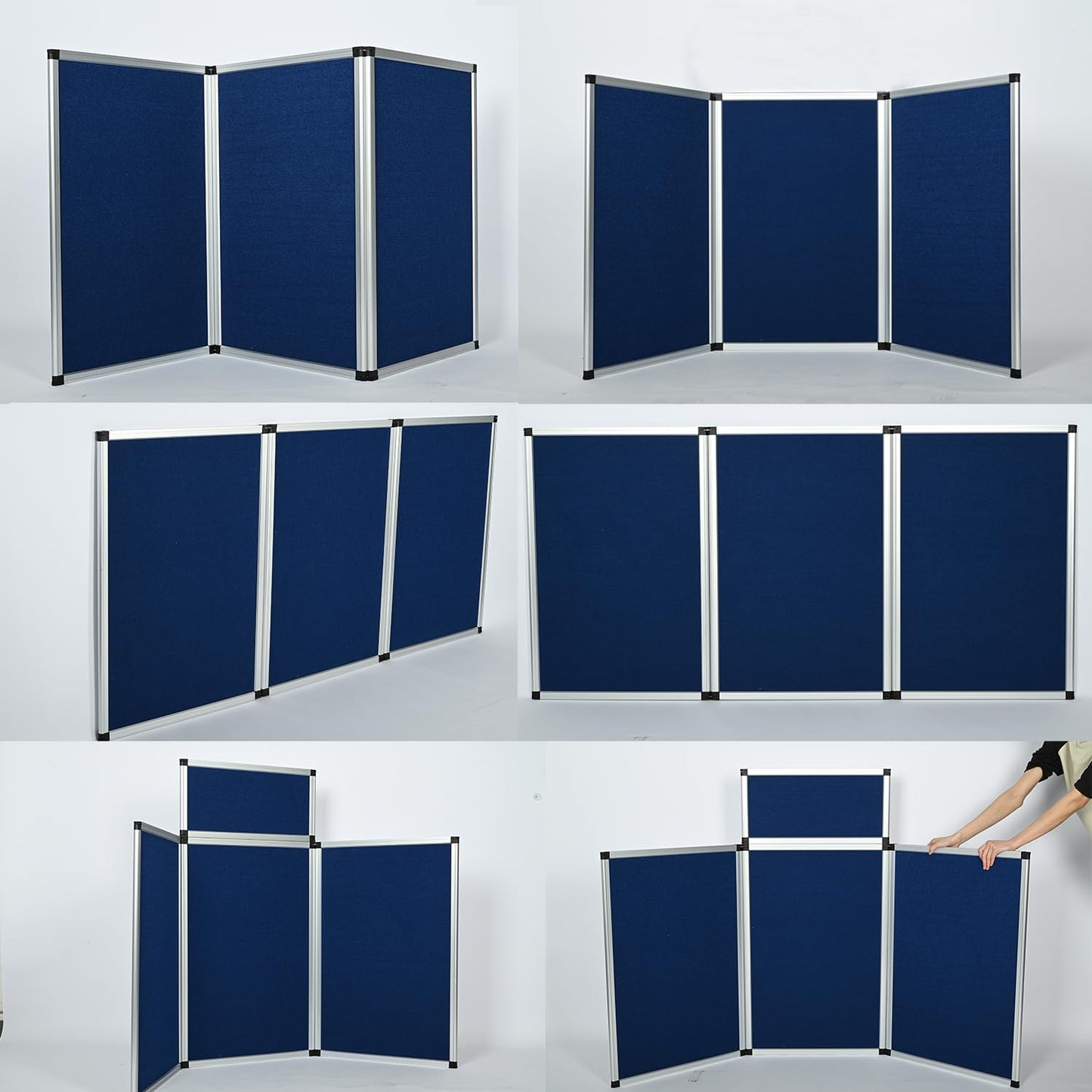ISXACFF 3+1 Panel Trade Show Presentation Board 70.8“ x 35.4” Blue Trifold Poster Board Folding Exhibition Display Boards Double Sided Tabletop Display with Storage Bag Hook & Loop-Receptive Fabric