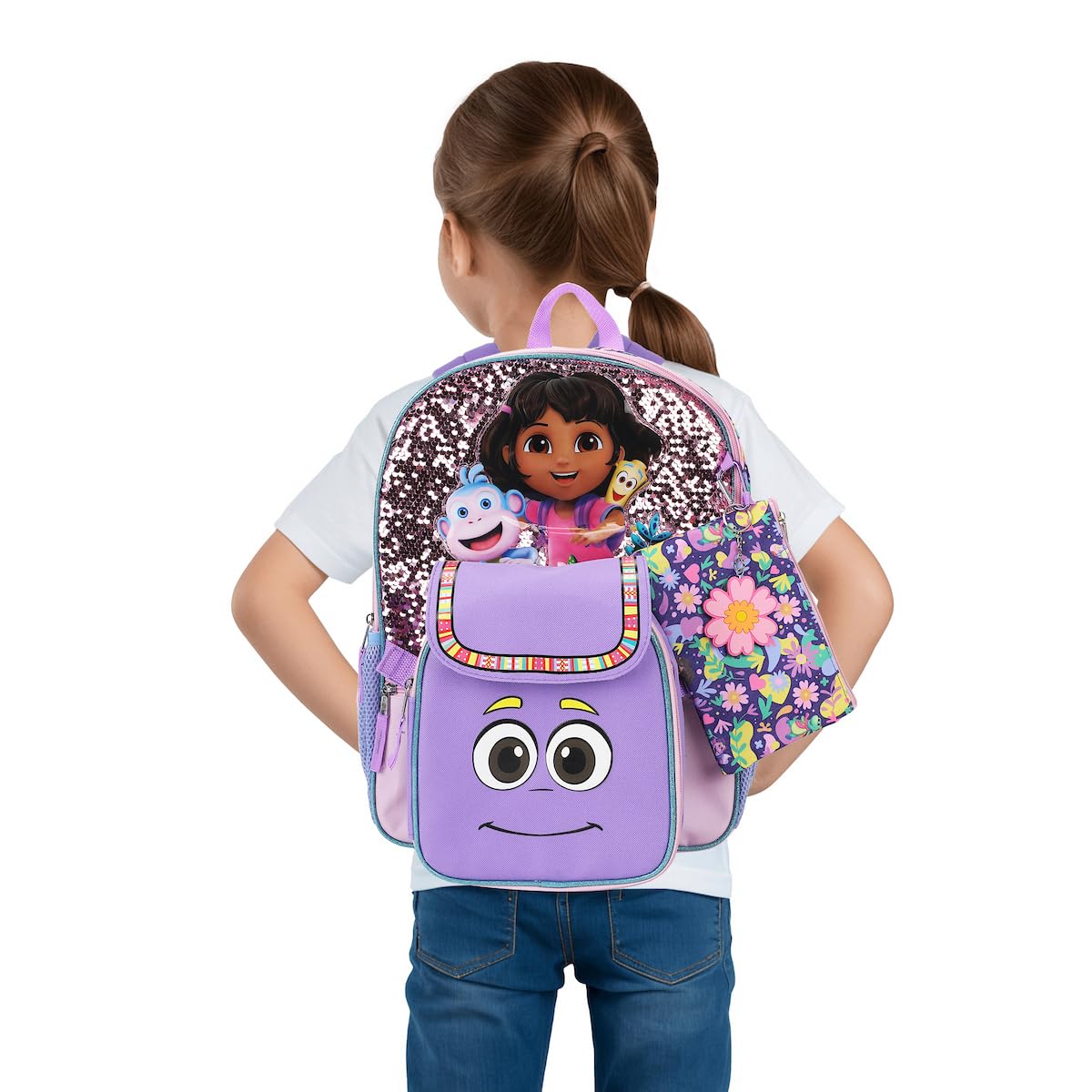 Bioworld Dora the Explorer Animated 5-Piece 16” Backpack And Lunch Set For School & Travel