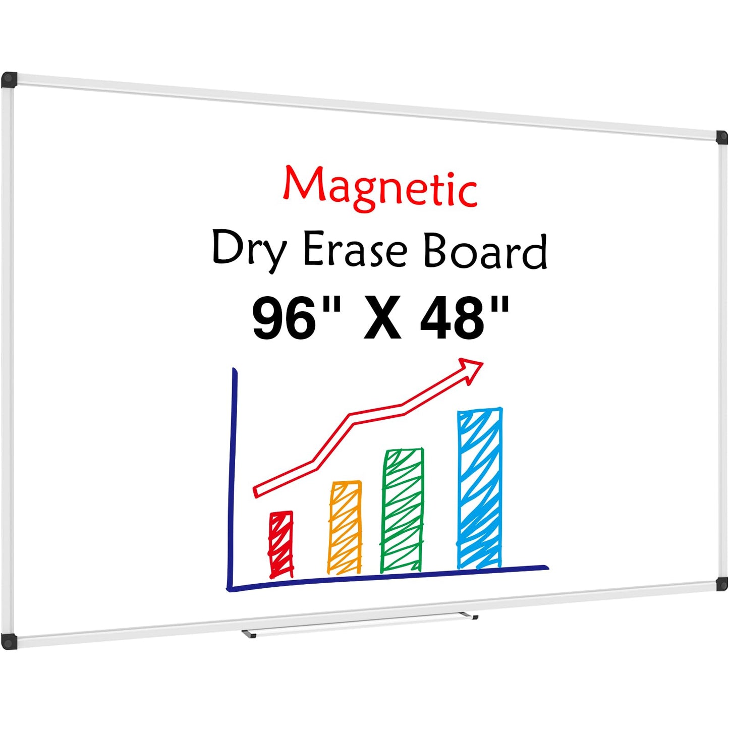XBoard Magnetic Dry Erase Board 96 x 48 Inches Wall-Mounted, 4'x8' Presentation Whiteboard with Marker Tray, Aluminum Frame White Board for School Office