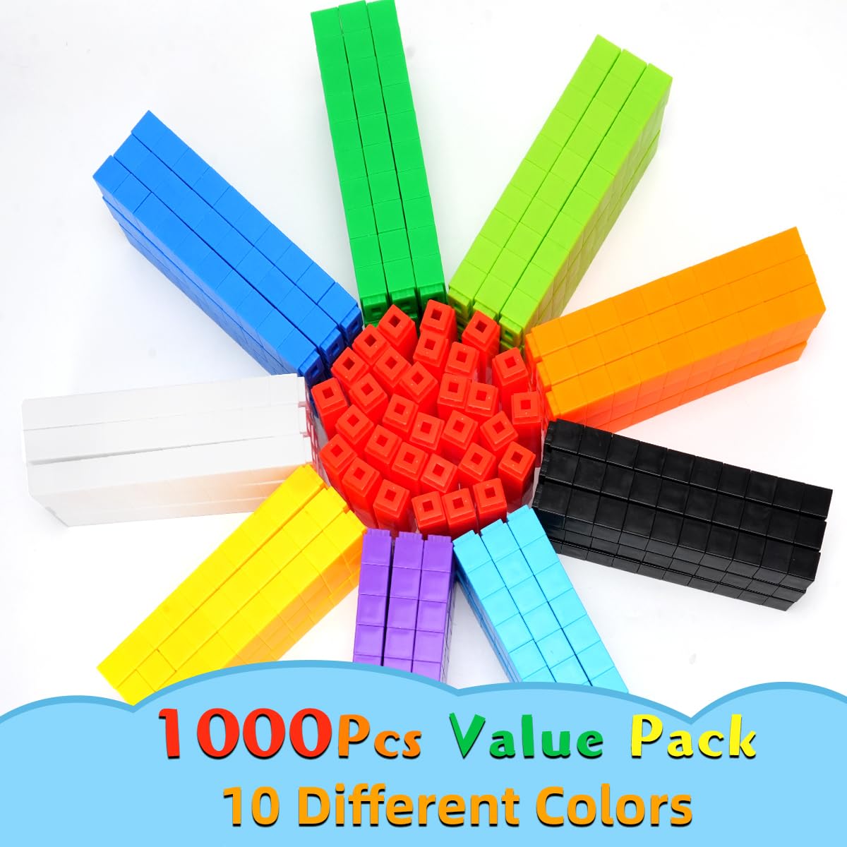 QUYSK 1000 Pcs Math Linking Cubes for Classroom, Kids Counting Blocks for Math STEM Connecting Cubes Math Manipulatives Linking Building Blocks for Spatial Intelligence, Counting,and Creativity