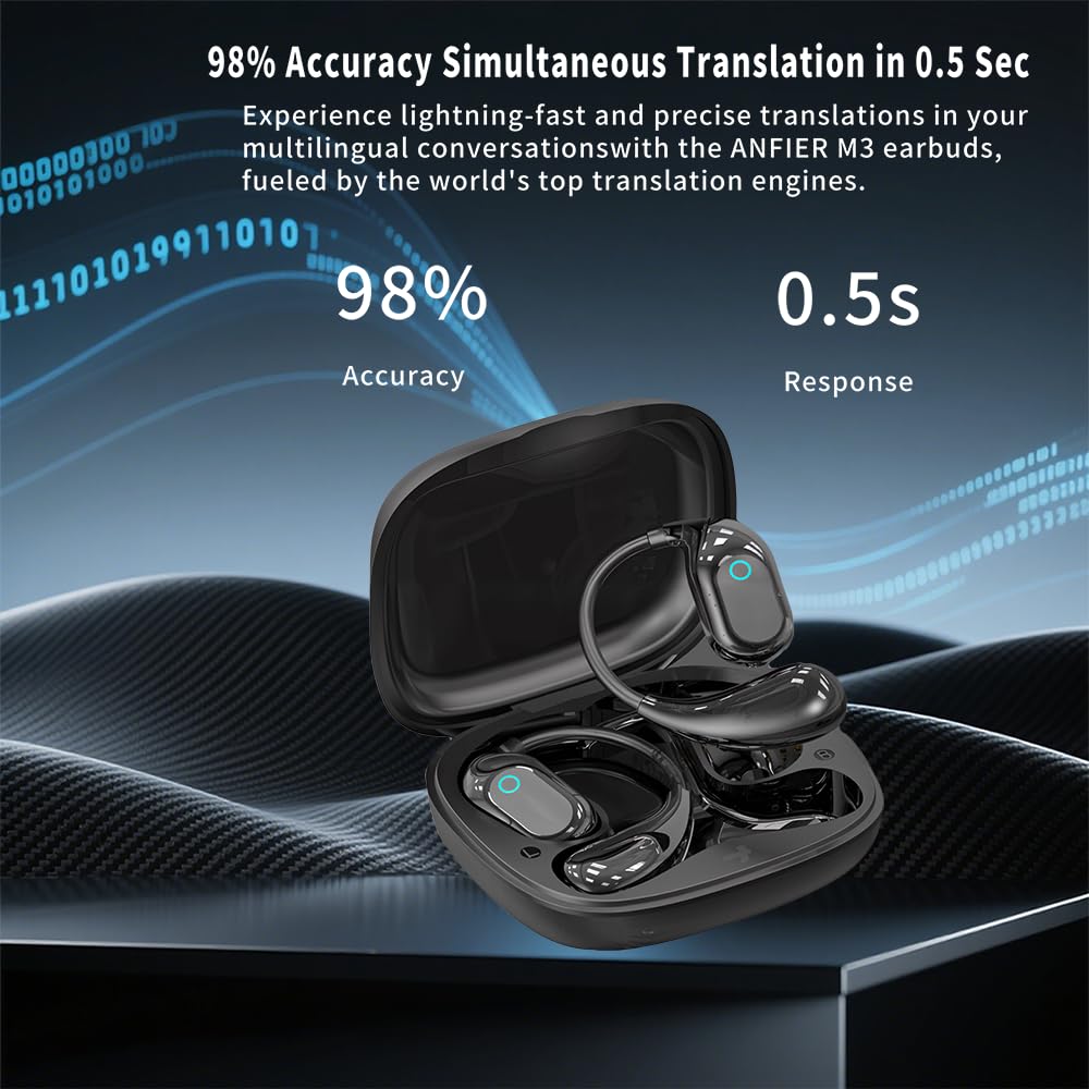 AI Translation Earbuds, 166 Language Translation Headphones, Translation Headphones with LED Screen Touch for Travel, Meetings, and Learning