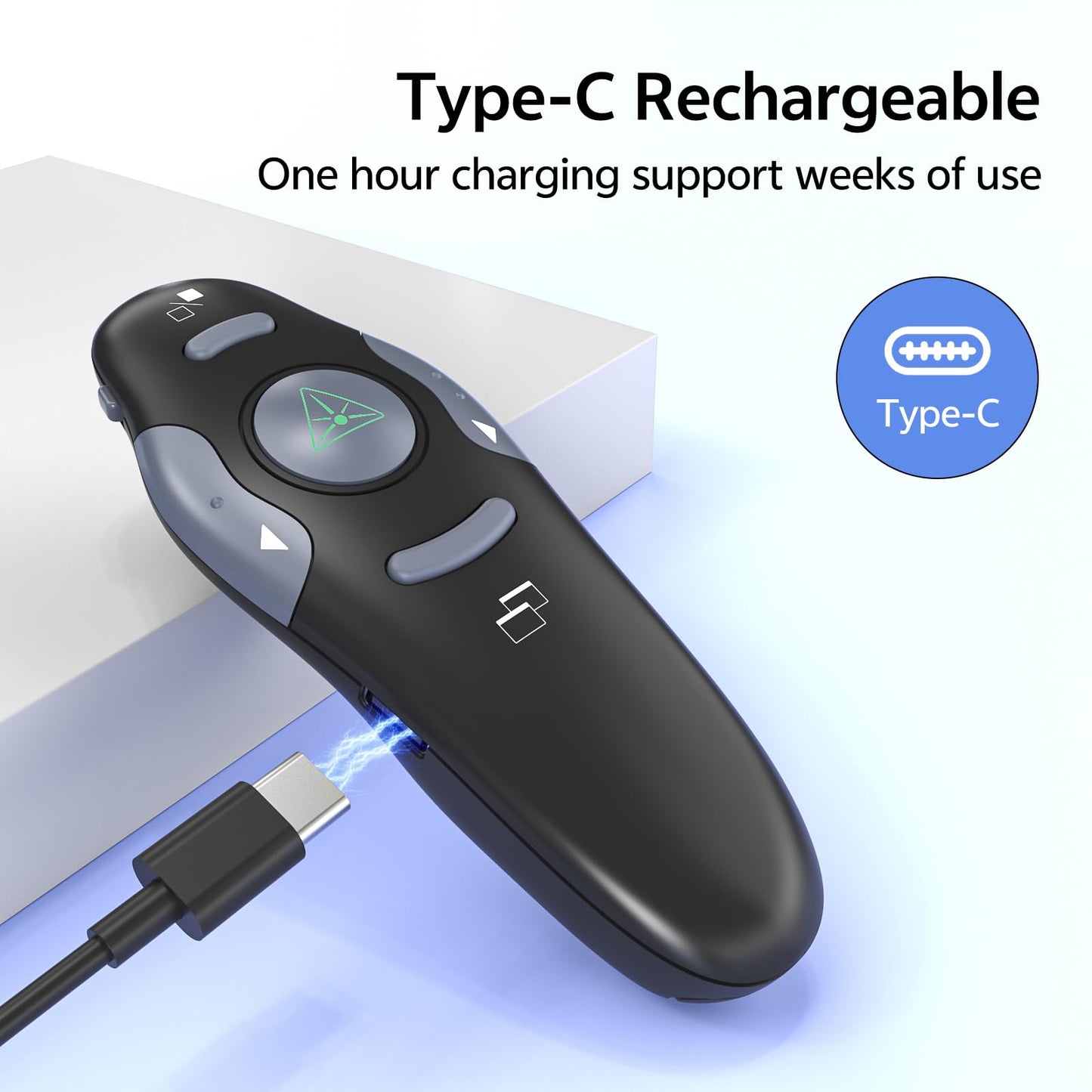 Presentation Clicker with Case Storage Wireless Presenter Remote USB Type C Rechargeable Green Laser Pointer PowerPoint Clickers for Computer Mac Project PPT Slideshow Google Slide Advancer
