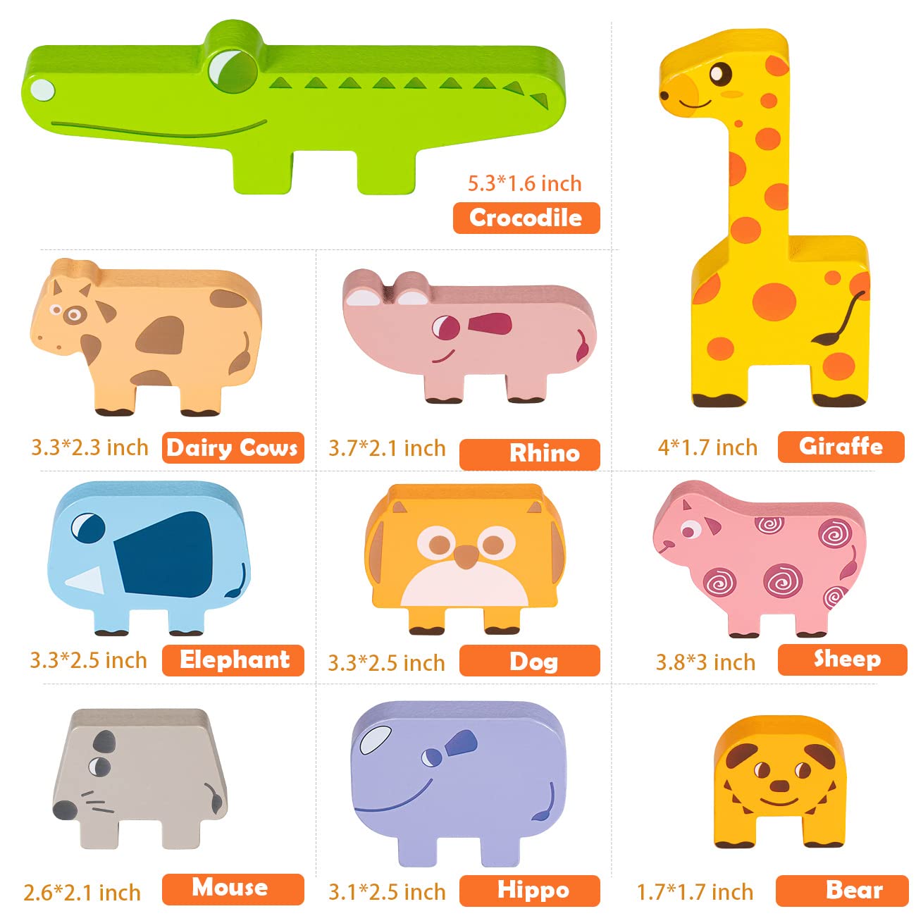 Montessori Toys for 2 3 4 Year Old Girls & Boys, Wooden Animal Stacking Blocks for Toddlers 1-3, Building Blocks Game Stacking Toys Ages 2-4 Toddler Birthday Gifts