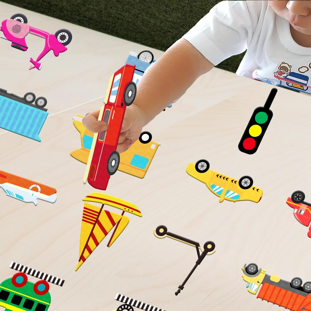 BEUNITONE 2 Sets of 40pcs Different Vehicle Theme Felt Board Pieces Car Felt Story Precut Figures Set Flannel Storytelling Board Interactive Early Learning Teaching Play Kits for Xmas Birthday Gift