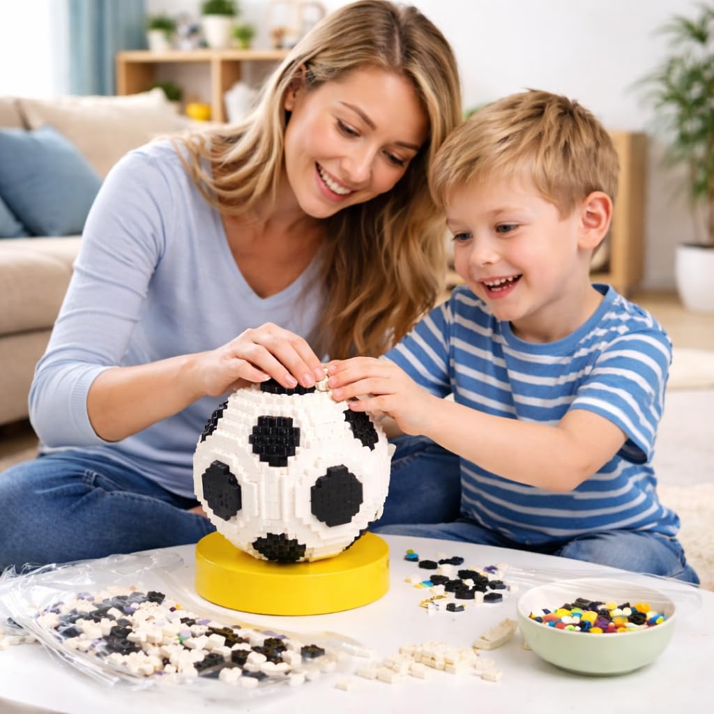 lovlaugh Soccer Building Blocks 850pcs - STEM Educational Toy for Kids Ages 8+, White & Black Football Bricks for Creative Play