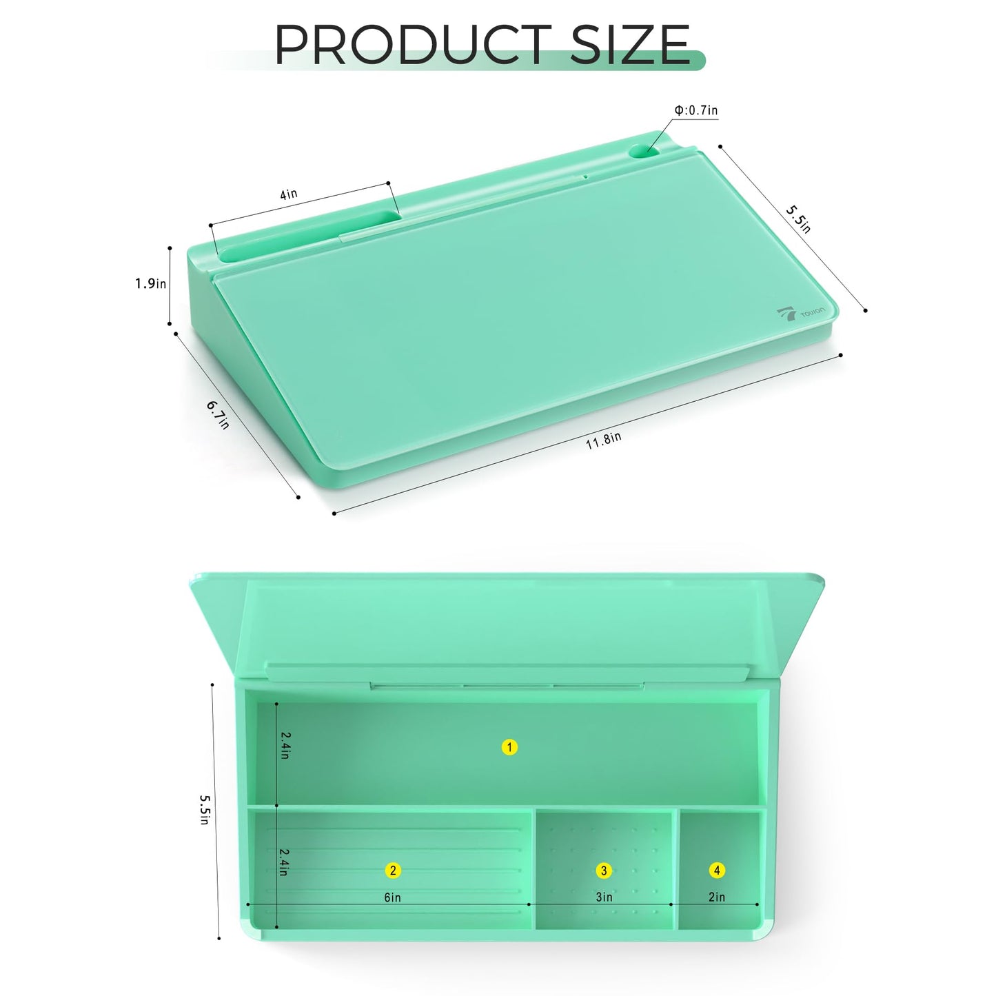 TOWON Small Compact Glass Desktop Whiteboard with Storage – 12 x 7 in Dry Erase Board for Desk, Home Office, School | Includes 5 Markers, Eraser & Holder | Space-Saving Organizer, Aesthetic Mint Green