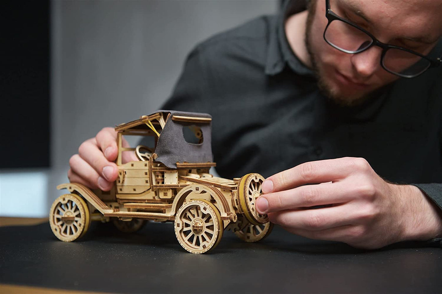 UGEARS Retro Car Model T 3D Wooden Puzzles for Adults - Wooden Model Kits for Adults Model Classic Car Kits Hobbies for Men Models for Adult to Build Brain Teaser, Hobby Set