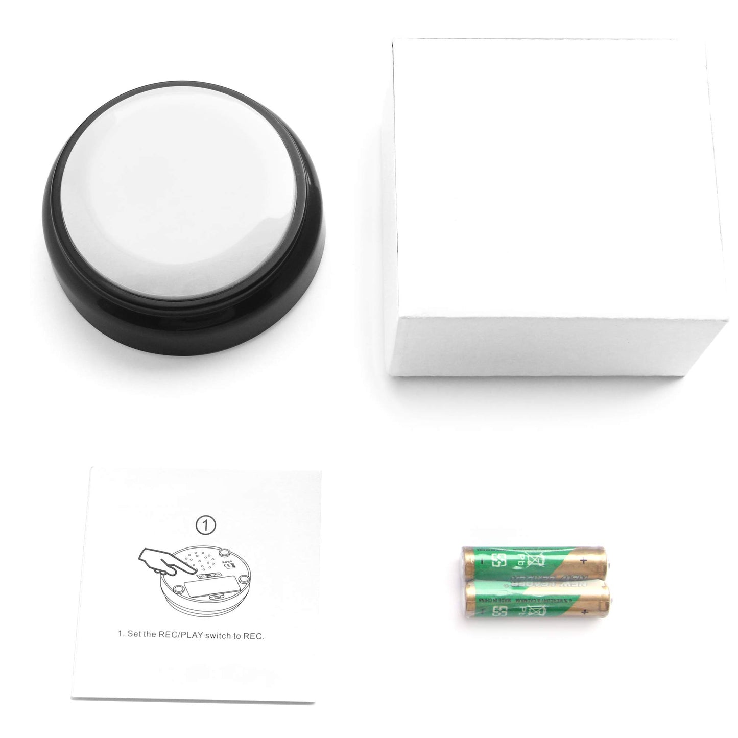 Recordable Button, Sound Button Record Talking Button Answer Buzzers Funny Buttons Record Your Own Words with 30s Voice Recording Time Also Used for Dog Training - White and Black (Battery Included)