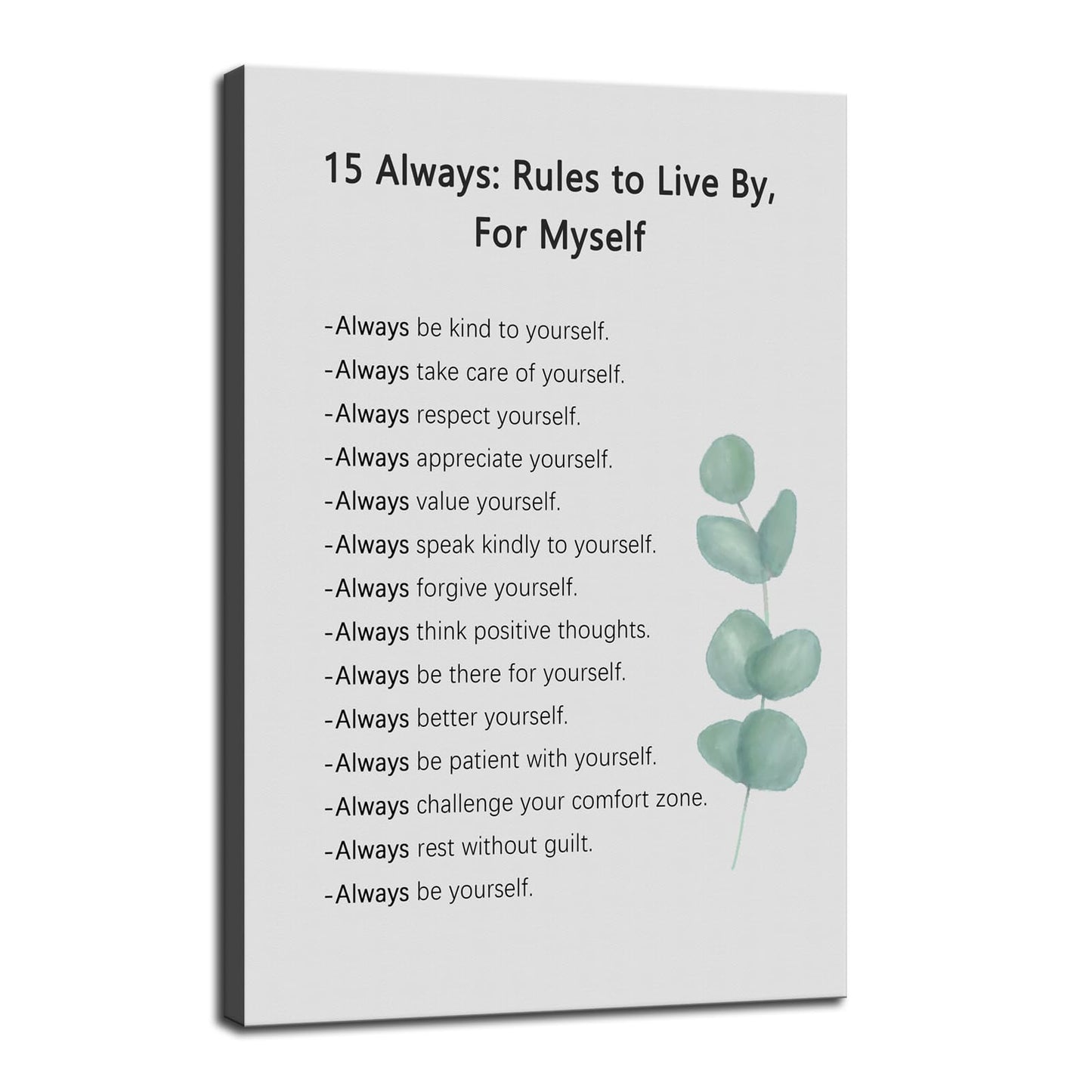 Motivational Canvas Poster for Office 15 Always : Rules to Live By, For Myself Quotes Inspirational Wall Art Prints Framed for Living Room Classroom Modern Home Wall Decor Framed [12''W X 18''H]