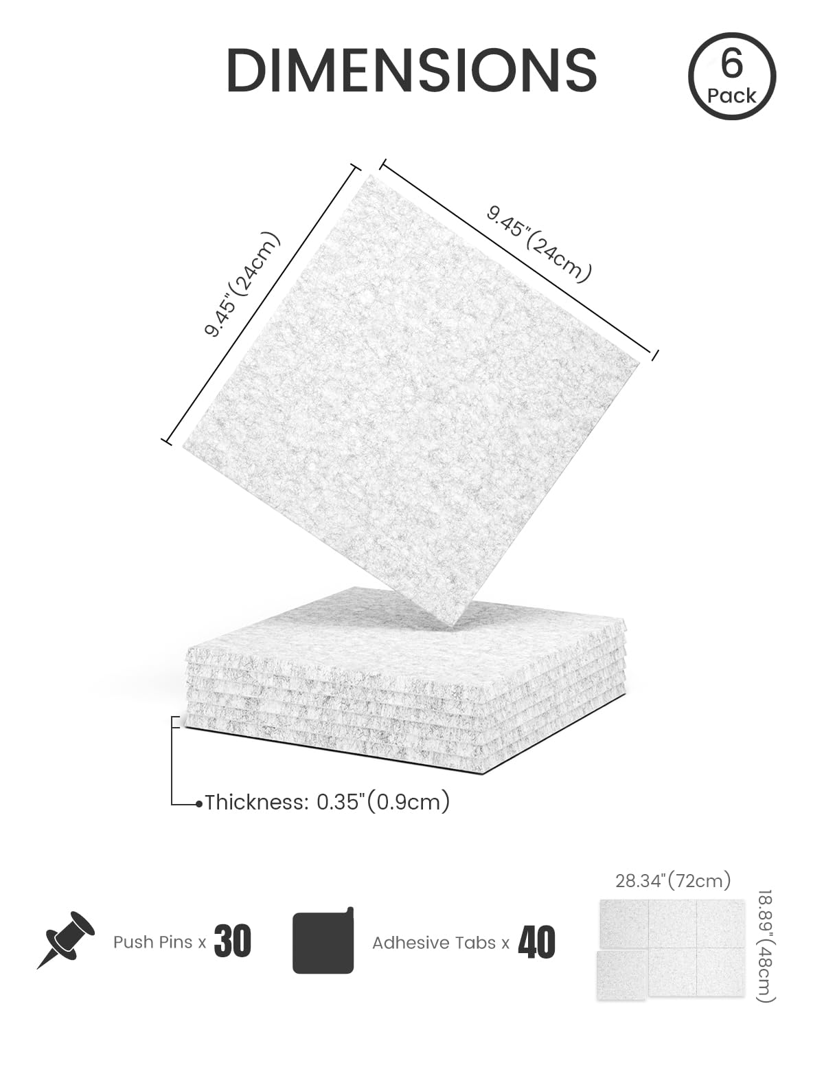 Felt Bulletin Board Tiles -28"x18" Cork Board Alternative for Office Decor, Push Pin Board Wall Organizer 6-Pack -Marble Gray