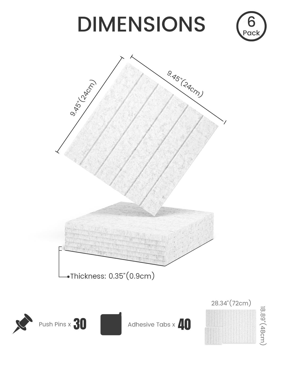 Felt Bulletin Board Tiles -28"x18" with 40 Adhesive Tabs, Cork Board Alternative for Office Decor, Push Pin Board Wall Organizer 6-Pack (Silvery Gray)