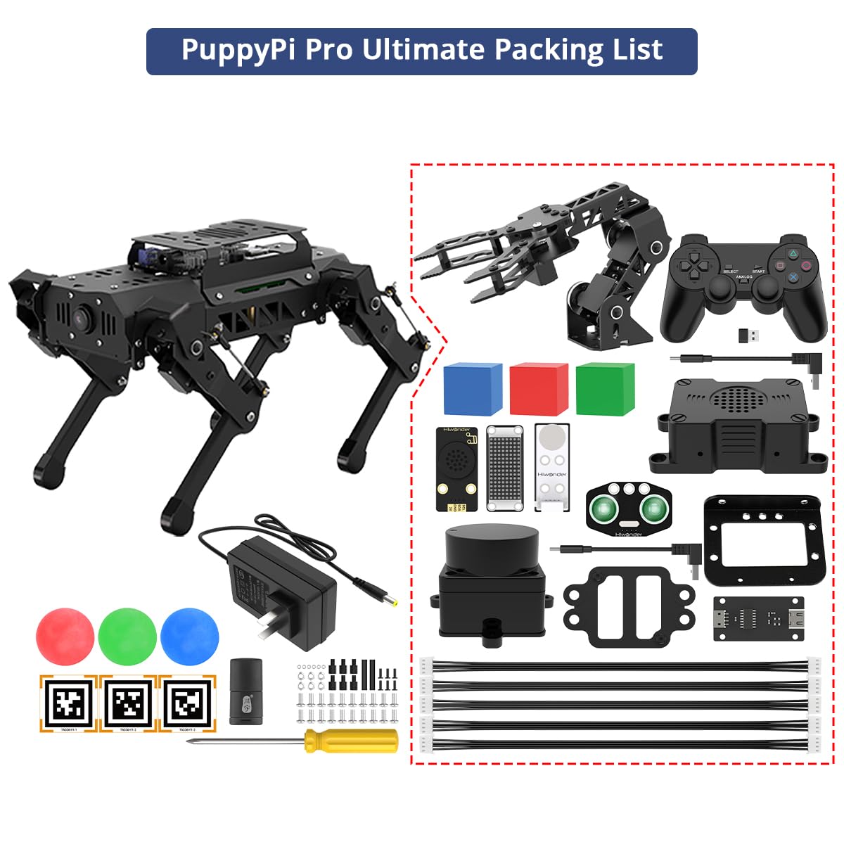 PuppyPi Robot Dog with ChatGPT Large AI Models AI Embodied Intelligence ROS Robotic Dog Vision Scene Voice Understanding SLAM Mapping Navigation Bionic Quadruped Robot, Ultimate Kit & RaspberryPi5 4GB