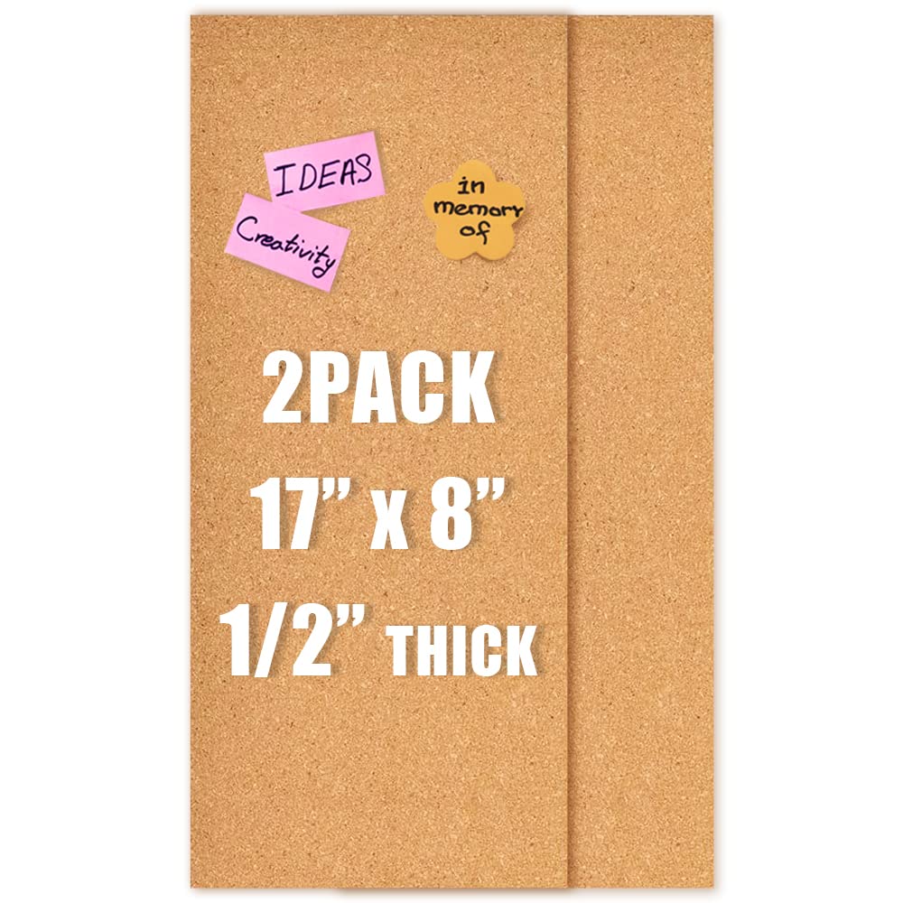 Aitakatta 17x8 Cork Board Tiles Bulletin Board, 1/2" Thick Self-Adhesive Cork Boards for Walls, Cork Tiles Vision Board for Home, Office, School, Bulletin Board Decorations(12mm,2pc)
