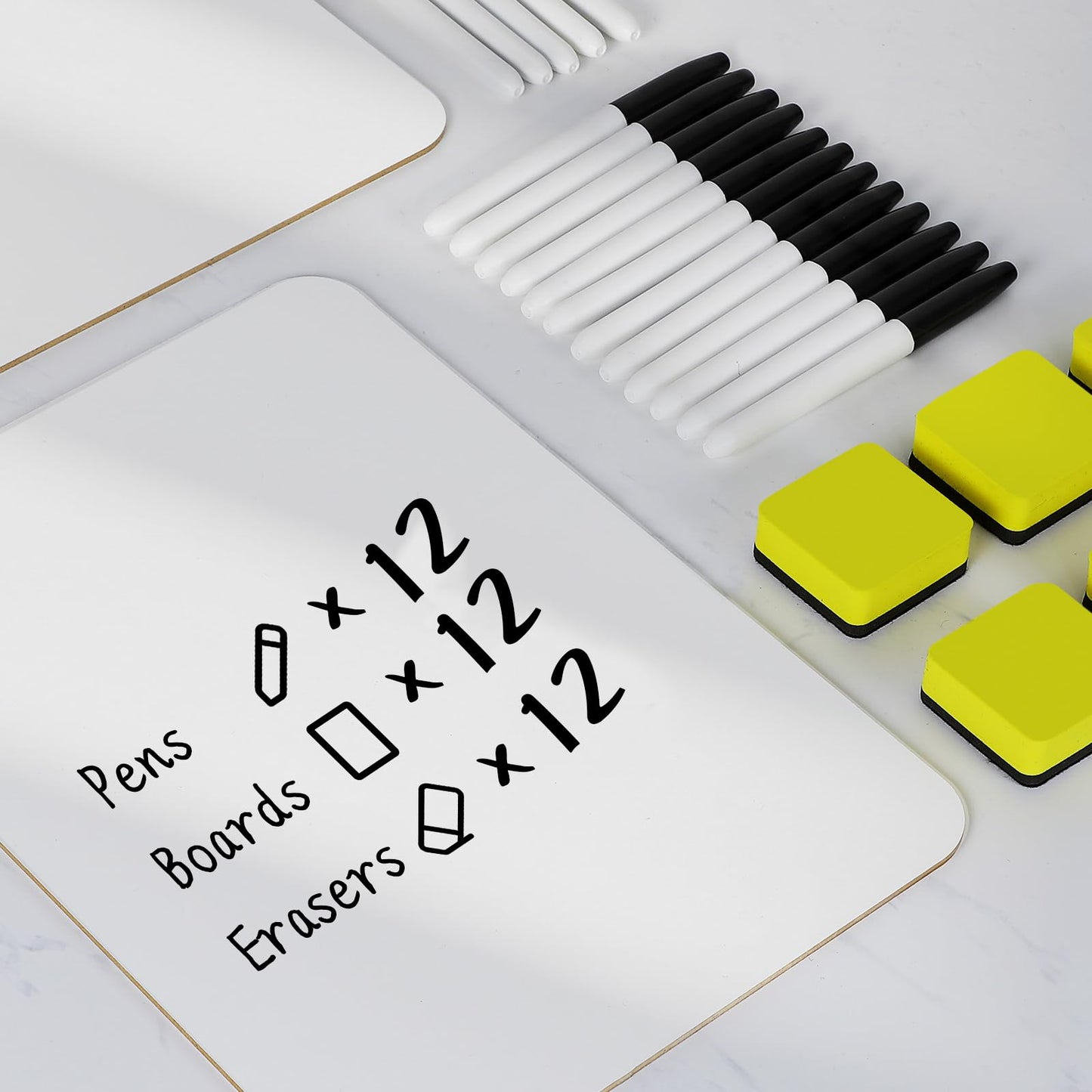 Dry Erase Lapboards, HERKKA 12 Pack Double Sided Dry Erase Lap Boards 9 x 12.5 Inch, 12 Markers, 12 Erasers, Small Dry Erase Boards for Classroom Supplies