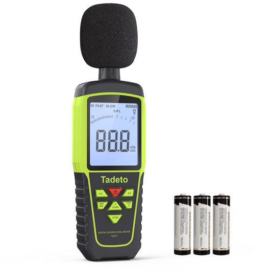 Decibel Meter, Tadeto Digital Sound Level Meter Portable SPL Meter 30dB to 130dB(5 Measurement Range) Backlight LCD Display, MAX/MIN Noise Measurement, Audible and Visual Alarms,Data Hold, A/C Mode