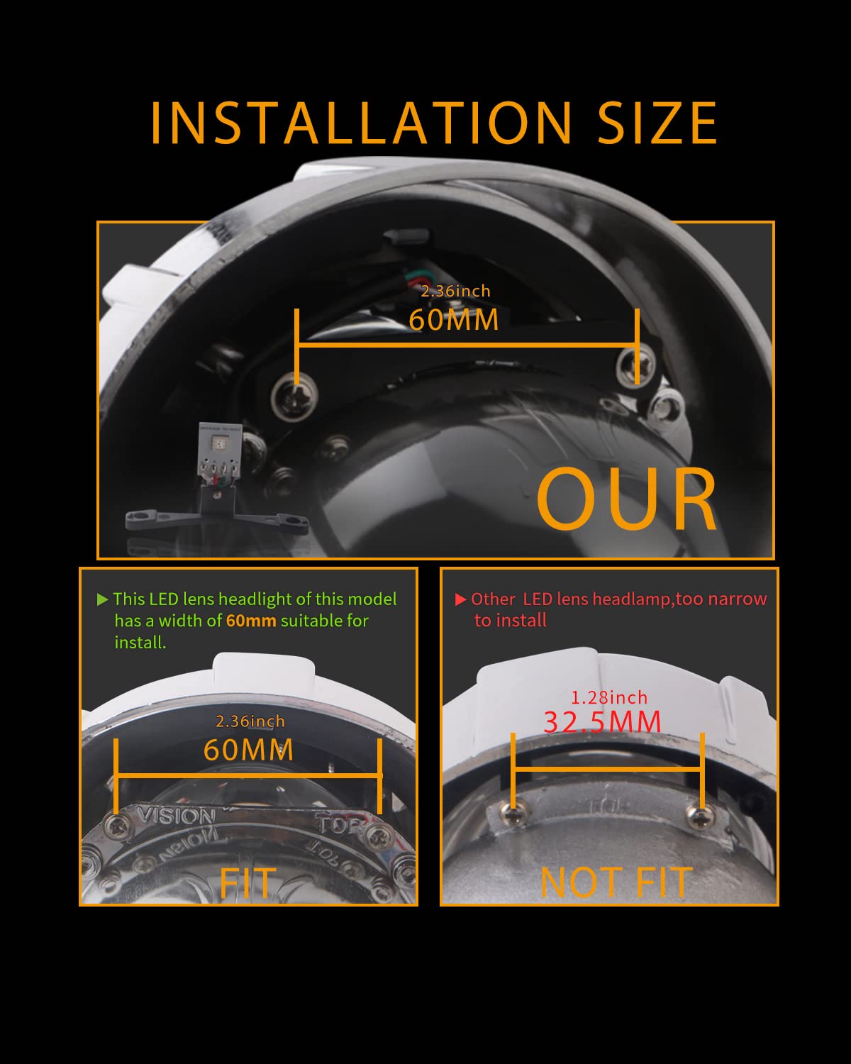 Qasim 5050 LED Car Devil Eye RGB Headlights DRL 12V DC for 2.8in BI Xenon Projector Lens Black