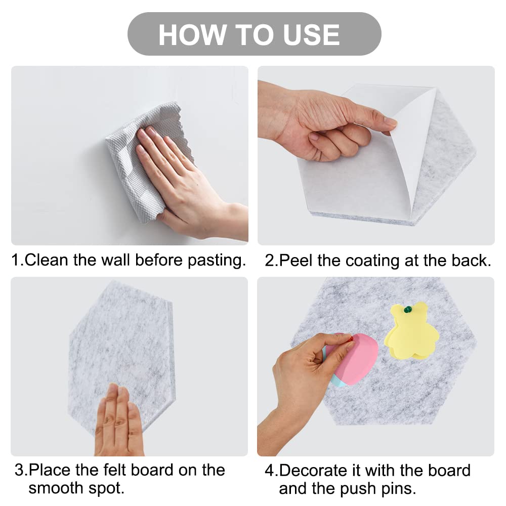 Vuzvuv 6 Pcs Hexagon Bulletin Board with 50 Pushpins & Sticky Note Adhesive Cork Board for Wall，Felt Pin Board for School，Office Decor（Gray）