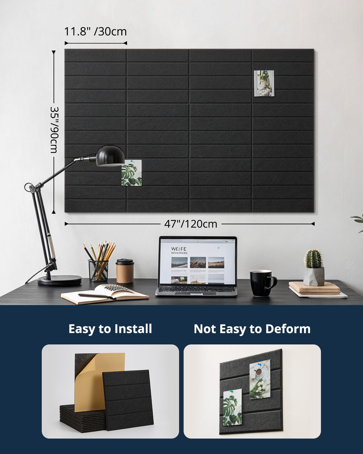 Woovio Cork Board 48"x36" Large Felt Bulletin Board with Self Adhesive, Cork Boards for Walls for Office-12 Pack Pin Board Use in Home Classroom Office Wall Decor Black