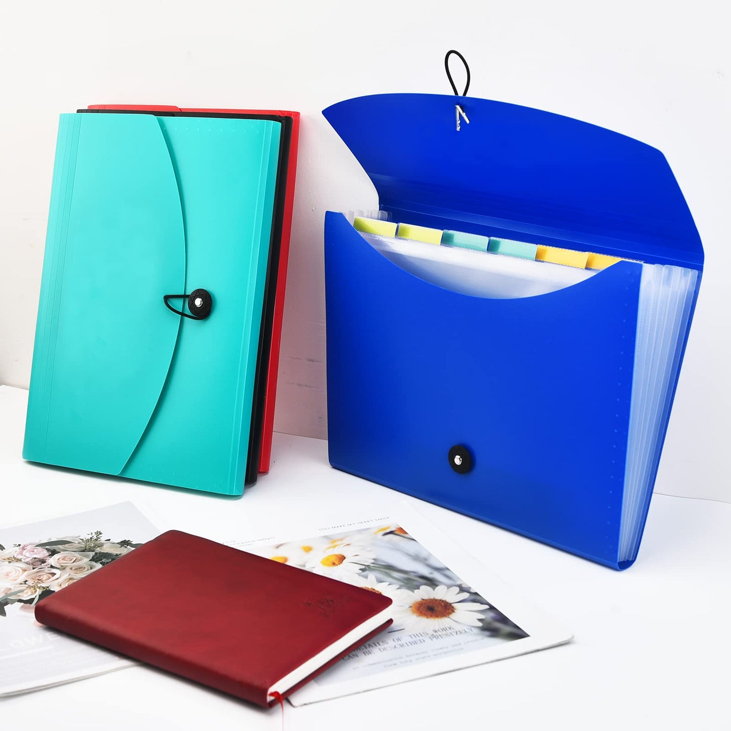 Expanding File Folder with Labels, 7 Pocket Accordion Document Organizer Expanding Zip File Folder, Letter A4 Paper Document Accordion Folder,4 Pack