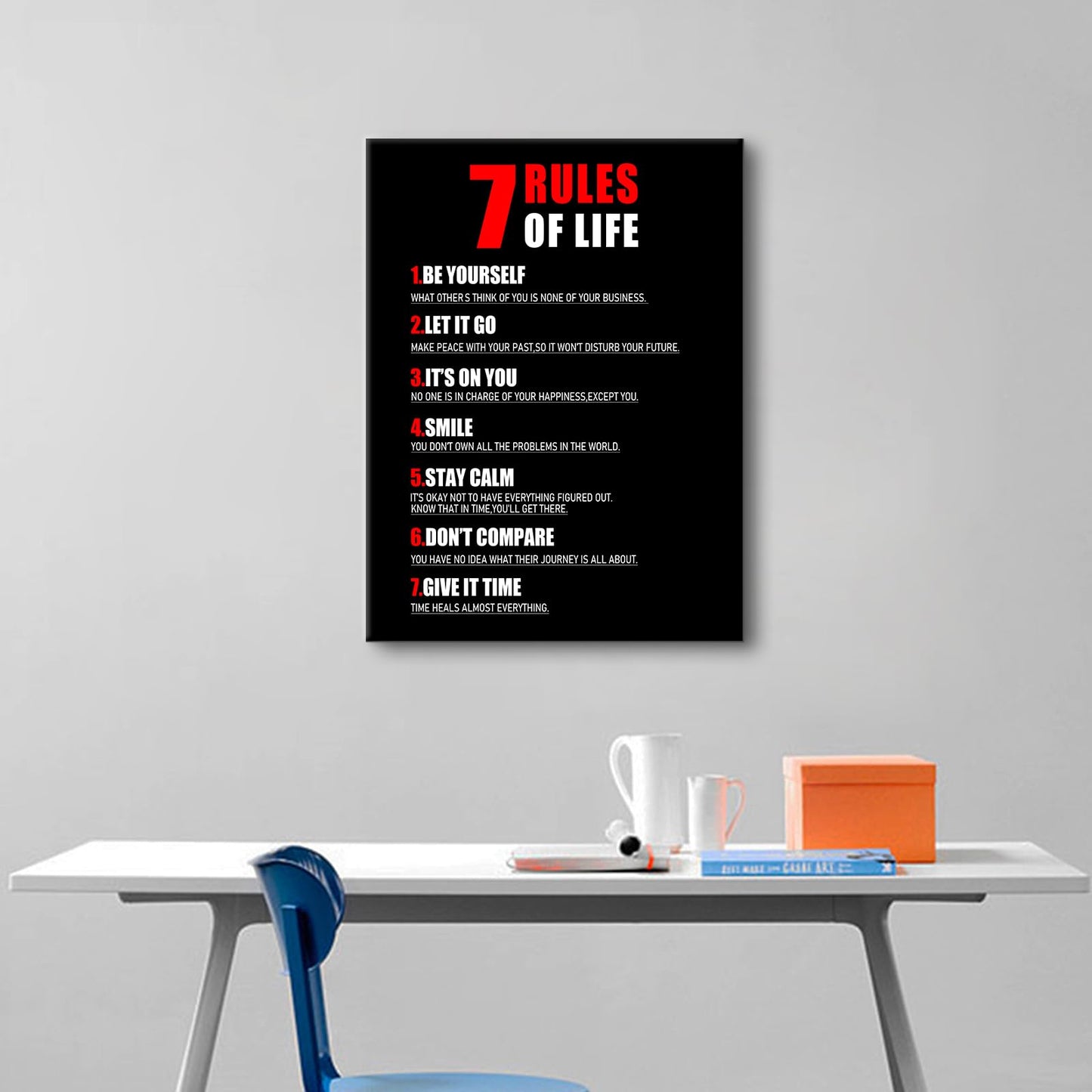 Motivational Canvas Wall Art 7 Rules of Life Inspirational Poster Print Positive Quotes Pictures Painting Artwork for Home Office Bedroom Living Room Wall Decor Ready to Hang [18''Wx24''H]