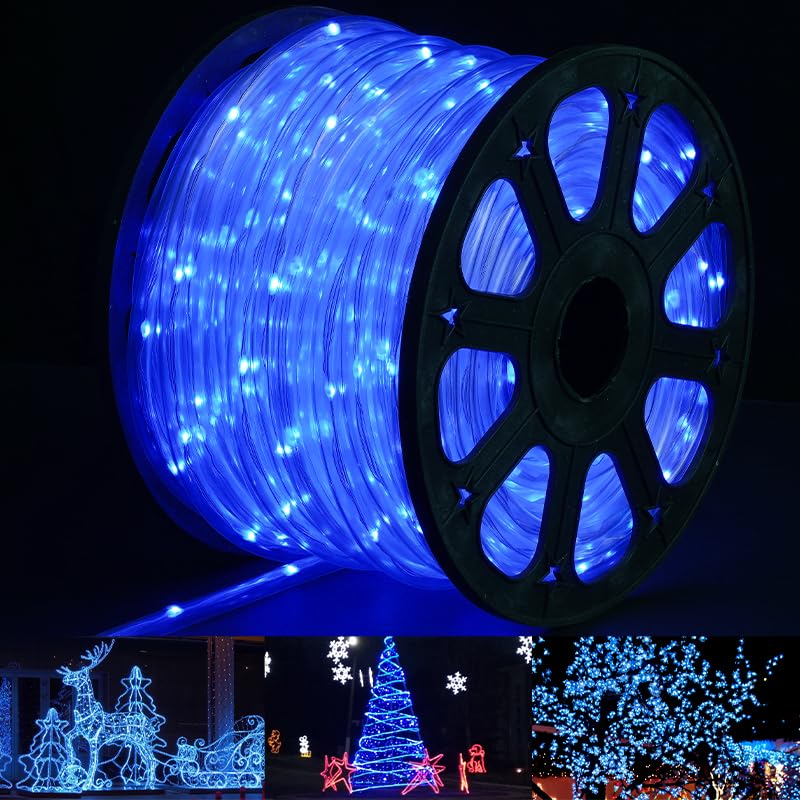 Outdoor Basic 50Ft LED Rope Lights, 360 LEDs Waterproof, 8 Modes, Flexible Blue Lighting for Indoor/Outdoor Use, Model PWBLS-LI123