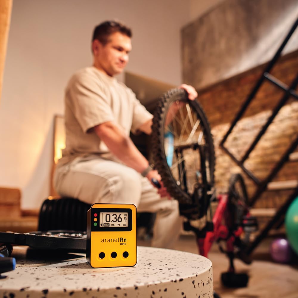Aranet Radon One – Fast Home Radon Detector with 10-Minute Response, E-Ink Display, Battery Powered, Portable Real-Time Radon Monitor for Basements & Indoor Air Monitoring (Yellow)