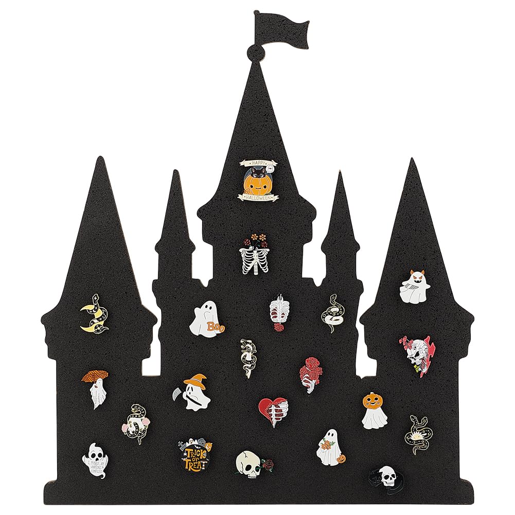 BENECREAT Castle Pin Cork Board, 14.2x11.8Inch Black Bulletin Display Board Wall Mounted Cork Board for Office Home and School Decor, Brooch Pin Collection Display