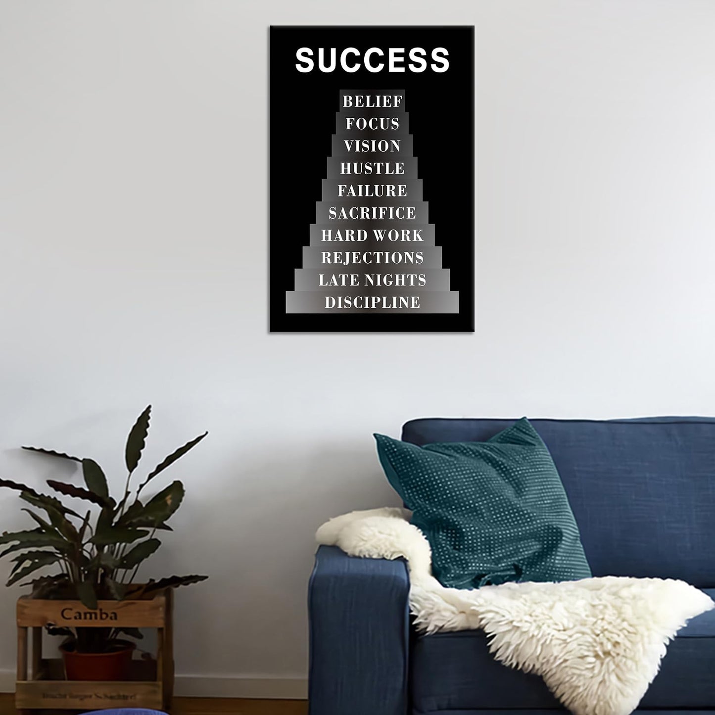 Inspirational Wall Art Home Decor Success Motivational Poster Quotes for Living Room Bedroom Office Bathroom Canvas Print Inspiring Sign Framed Wall Decoration Artwork Ready to Hang [12''Wx 18''H]