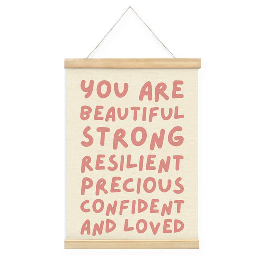 STHTTSW Positive Affirmations Baby Girl Nursery Decor,You Are Beautiful Banner Poster Hanger with Wooden Frames,Inspirational Wall Art for Toddler Girls Bedroom Kids Room Wall Decor 12x16 Inch