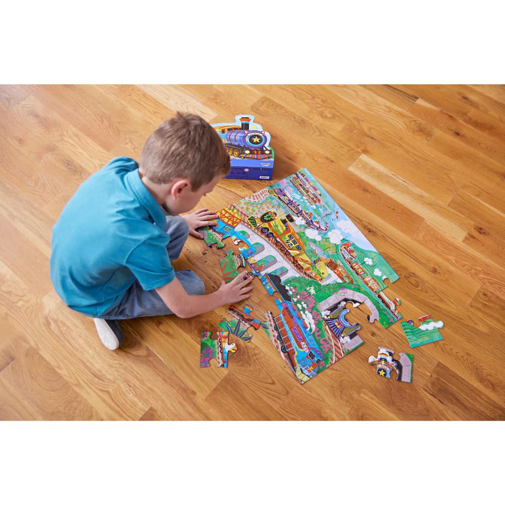 Crocodile Creek 36-Piece Jigsaw Floor Puzzle - Fun Floor Puzzles for Kids Ages 3-5 - Heavy-Duty Shaped Box for Storage - All Aboard - 24" W x 18" H Finished
