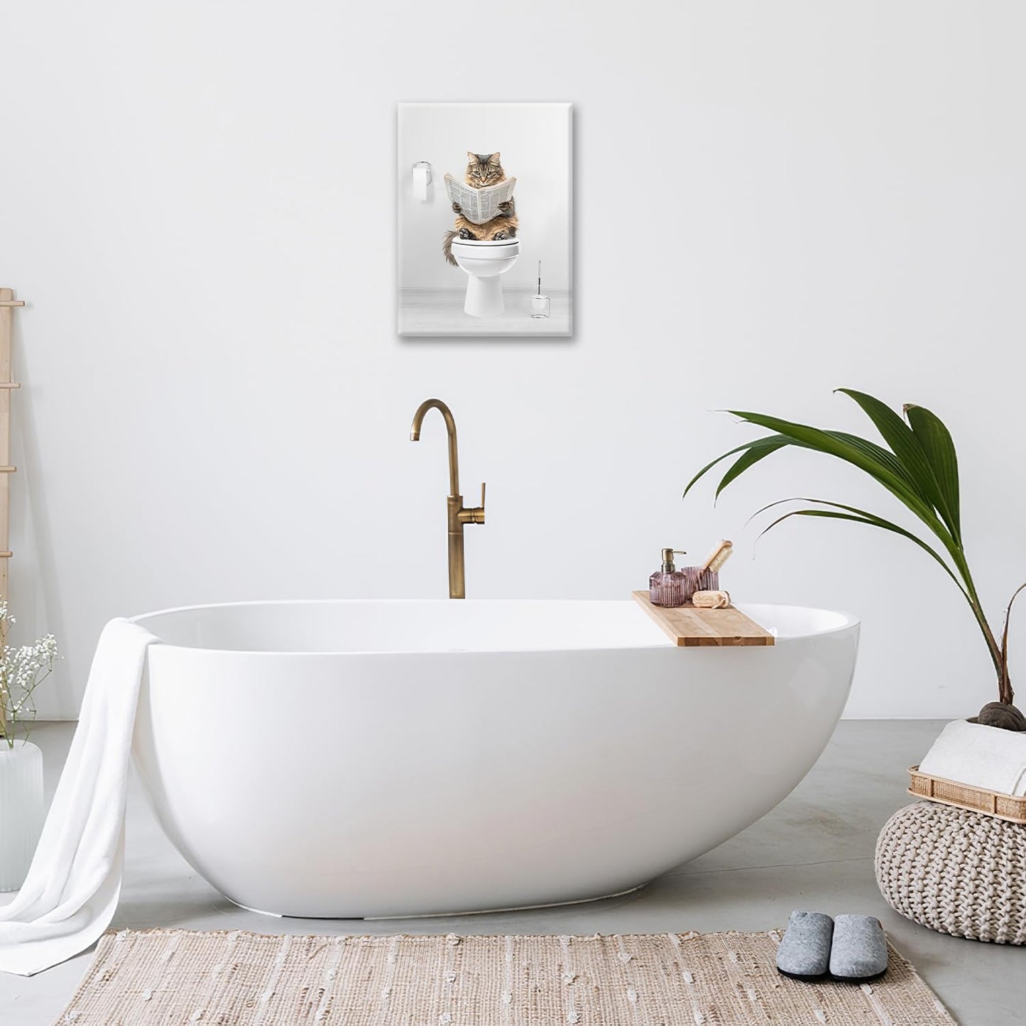 Cat Wall Art Funny Cat Bathtub Bathroom Pictures Wall Decor Canvas Prints Framed Artwork Paintings Office Home Decorations For Bathroom Bedroom Living Room 12"x16"