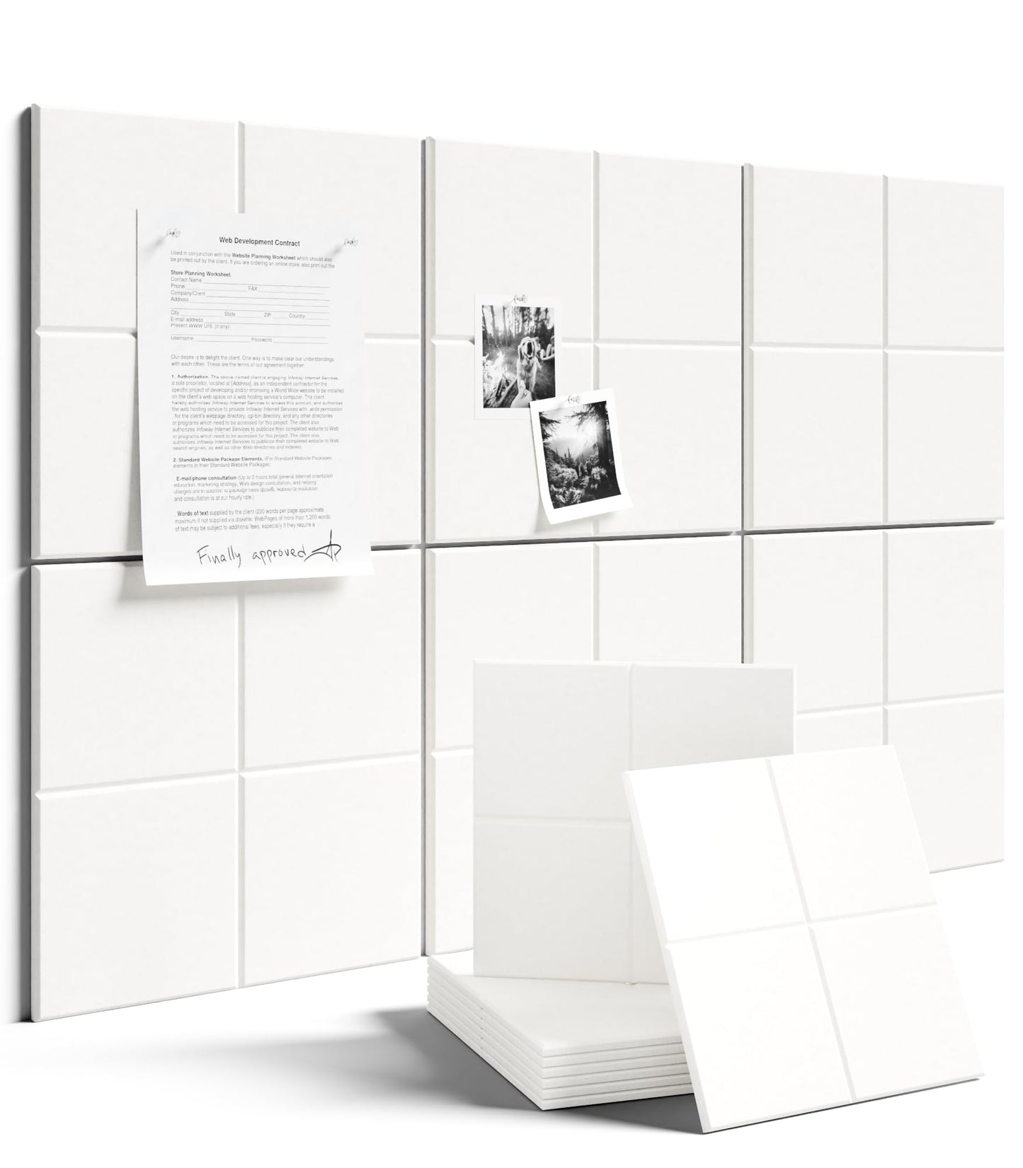 Fluxynara Large Felt Bulletin Board 36" x 24"Cork Board Alternative-6 Pack with 40 Safe Removable Adhesive Tabs, Cork Boards for Walls Cork Board for Home Office Classroom Pin Board-Milky White