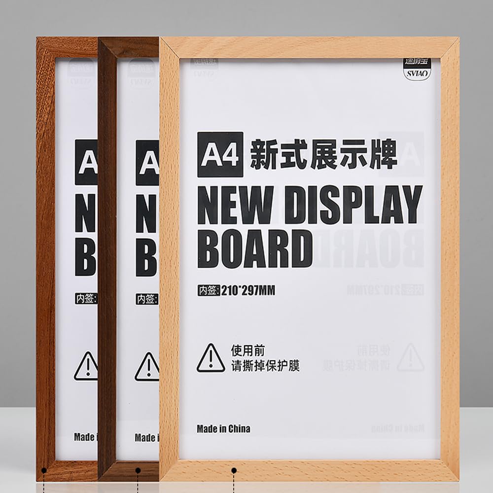 ECKEK Wall Mount Acrylic Sign Holder Self Adhesive Magnetic Display Frame Clear Document Frame for Office, Store, School, Home, Wall Picture Frame (Sapele Wood A5 148×210mm/5.83×8.27inches)