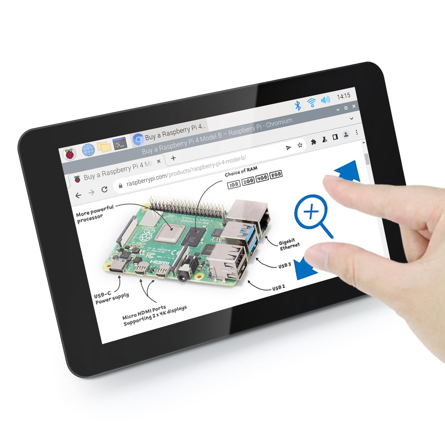FREENOVE 7 Inch Touch Display for Raspberry Pi 5 4 B 3 B+ A+, 800x480 Pixel IPS Monitor, 5-Point Capacitive Touchscreen, Driver-Free MIPI DSI Port