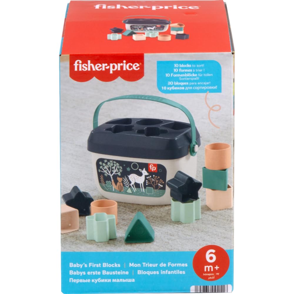 Fisher-Price Baby's First Blocks – Navy Fawn, Set of 10 Blocks for Stacking and Sorting Play for Infants Ages 6 Months and Older (Amazon Exclusive)