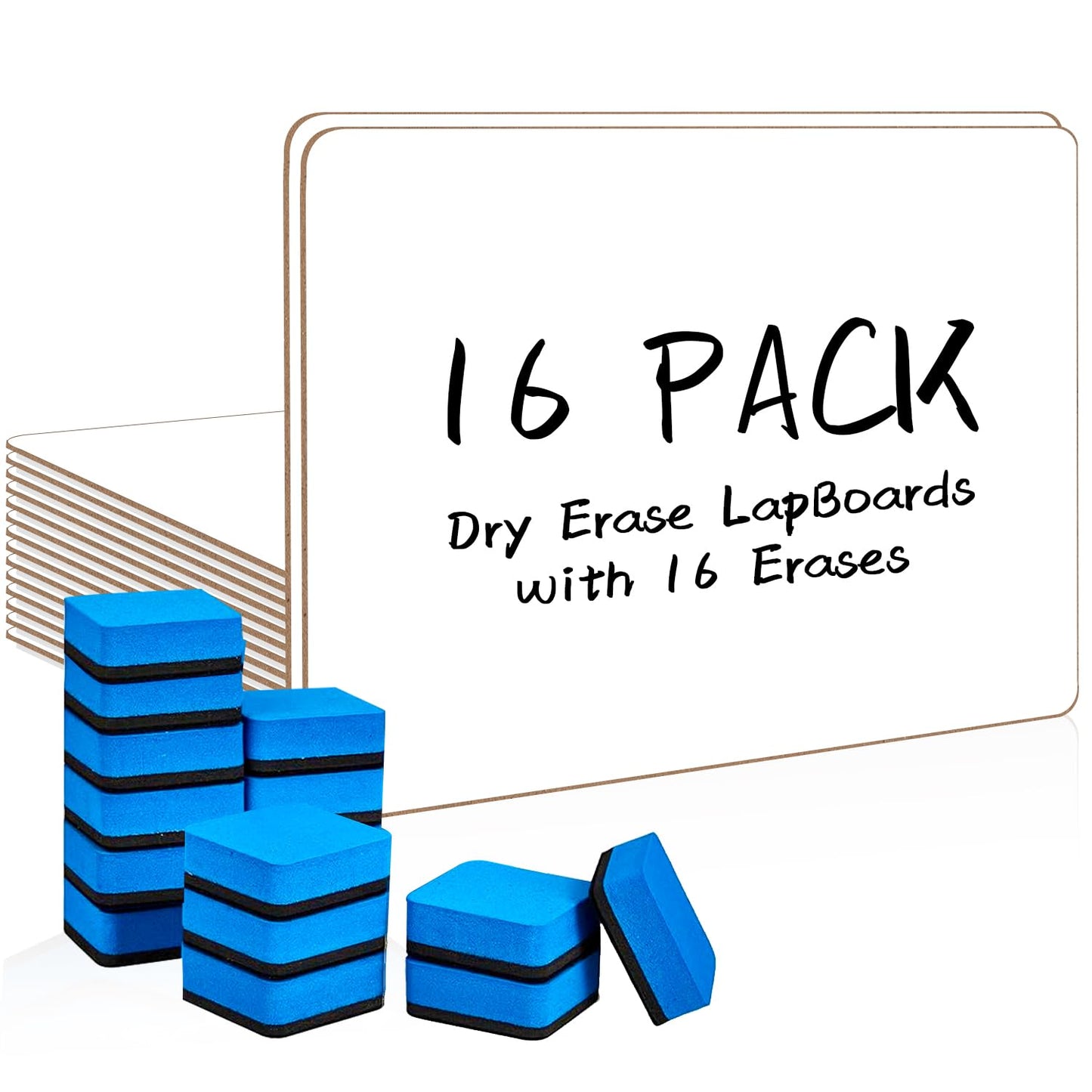 Dry Erase LapBoards, PANDRI 16 Pack Double Sided 12.5 x 9 Inch Whiteboards with 16 Erasers, Dry Erase Boards for Office Students Classroom Teacher Supplies