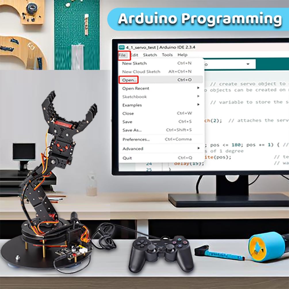LK COKOINO 6-Axis Metal Robot Arm Kit with Joystick Control for Arduino Programming DIY Robotics Arm for STEM Learning, Educational Build & Play, Servo Motor Projects