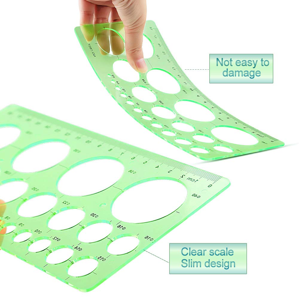 Angrox Geometric Drawings Templates Measuring Geometry Rulers 15 Pcs with 1 Pack File Bag for Design School Studying Office Building…