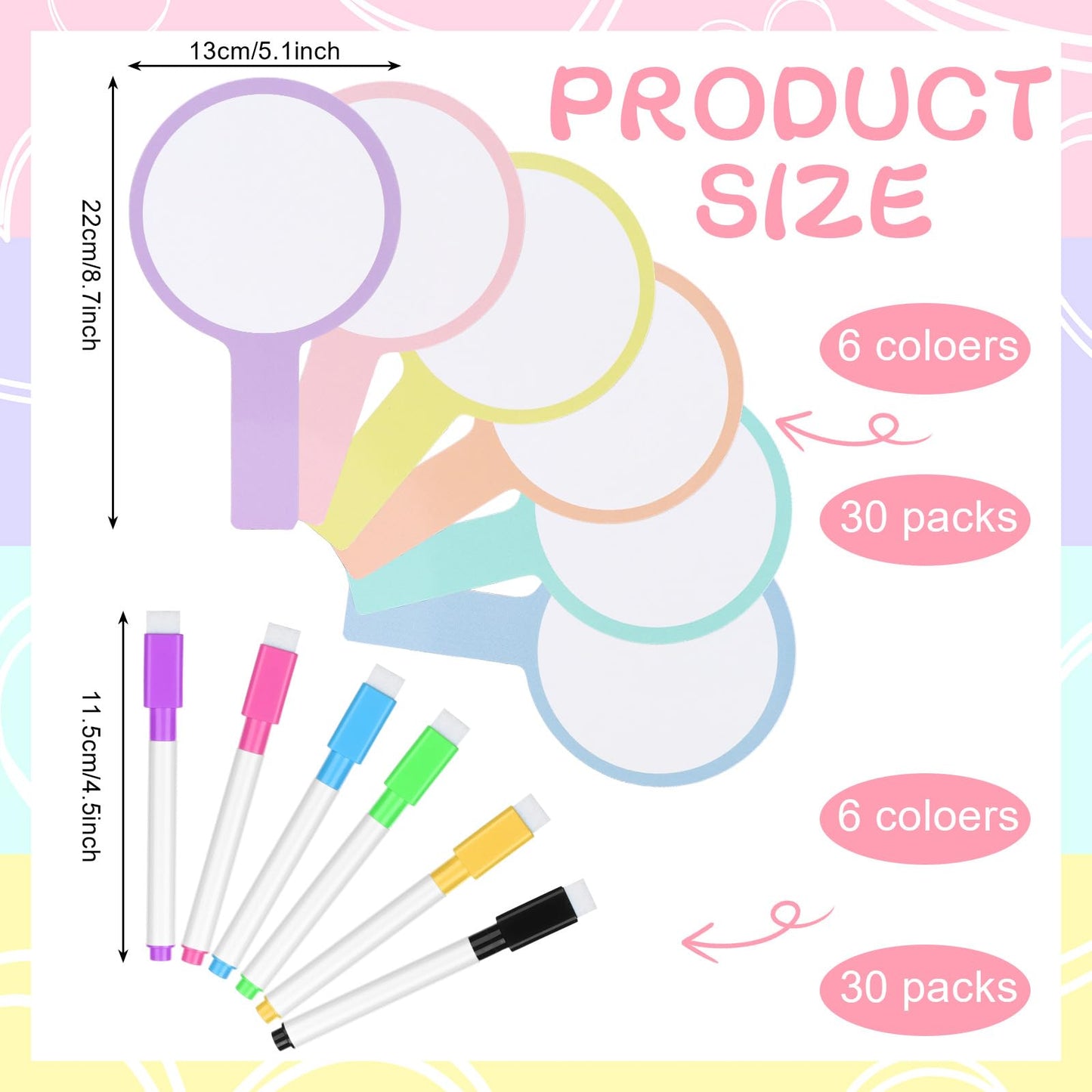 30 Sets Dry Erase Answer Paddle with 30 Markers Handheld Double Sided White Boards Colorful Flip Answer Dry Erase Paddles Small White Boards for Learners Teacher Home Classroom Office Supplies