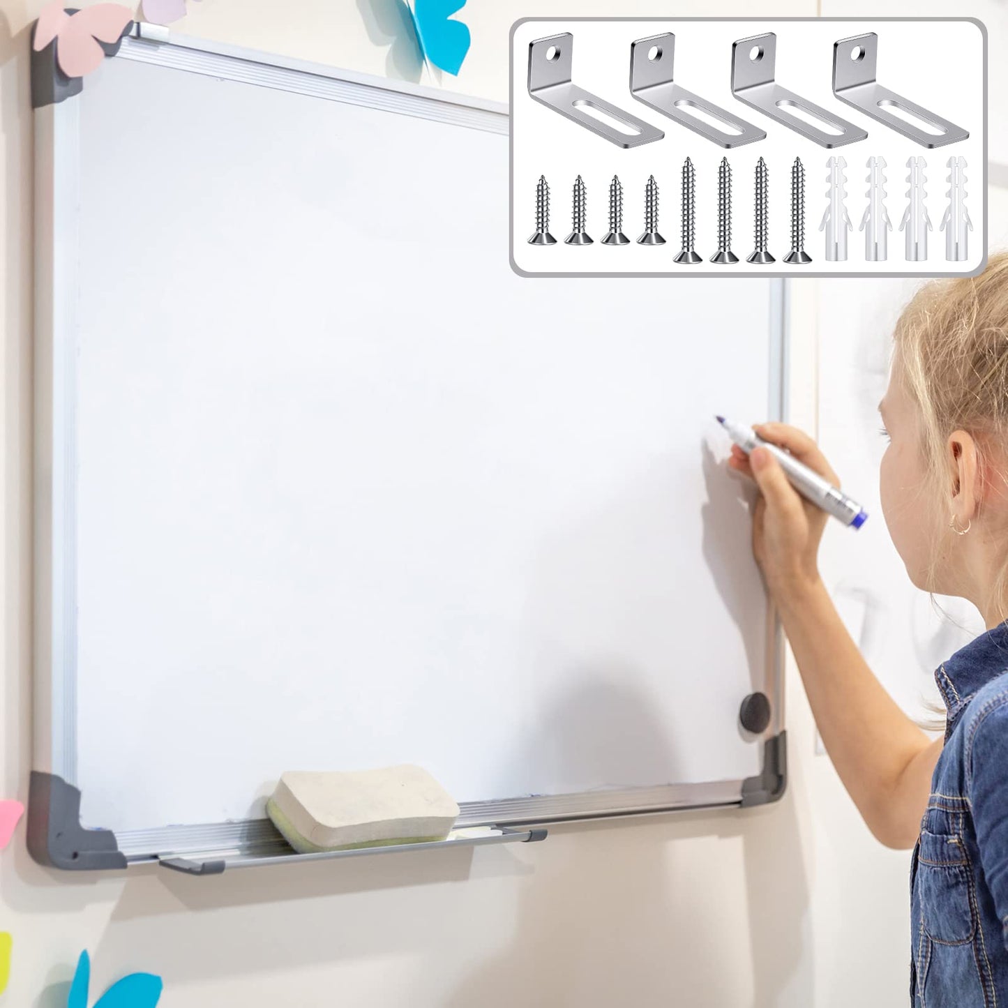 Oudain 40 Set Wall Brackets Whiteboard Mounting Hardware Wall Installation Hardware Kit Whiteboard Mounting Brackets Include Hanger Supports, Screws, Expansion Tube for Hanging Office Supplies